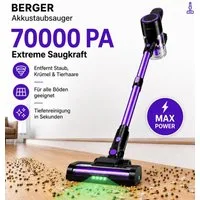 BERGER ELECTRONICS Stielstaubsauger Staubsauger Kabellos, Akku Staubsauger, Akku-Stielstaubsauger, beutellos, 70000 Pa, 60 min Laufzeit, Handstaubsauger