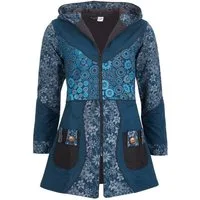 KUNST UND MAGIE Langjacke Kunst und Magie Damenmantel + Kapuze Blumenmuster Jacke Baumwolle Boho