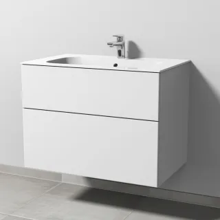 Sanipa 3way Keramik-Set Finion Keramik-Waschtisch und Unterbau mit 2 Auszügen, Weiß-Soft SM40043