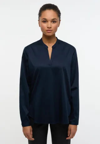 ETERNA - Satin Shirt Bluse Satingewebe Langarm dunkelblau - Gr. - 44/Langarm