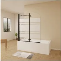 duschspa Badewannenaufsatz 140cm Schwarzer Faltwand mit Seitenwand Duschwand Milchglas Streifen, Einscheibensicherheitsglas, Sicherheitsglas, (Set), Nano Glas