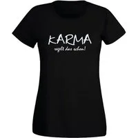 G-graphics T-Shirt Karma regelt das schon! Slim-fit- Damen T-Shirt mit Statement / Spruch als Frontprint