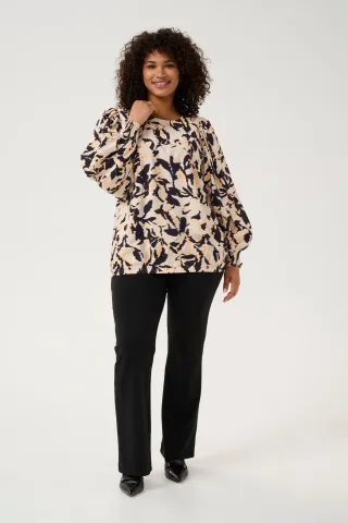 Langarm-Bluse Regular fit Beige/Black/Peach Blurry Leaf multicolour
