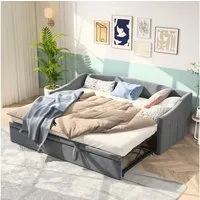 Furnishings Home Polsterbett Daybett Tagesbettt Ausziehbett (1-tlg), Schlafsofa, Mit Unterbett, 90x200 cm/180x200 cm, Lattenrost, Samt