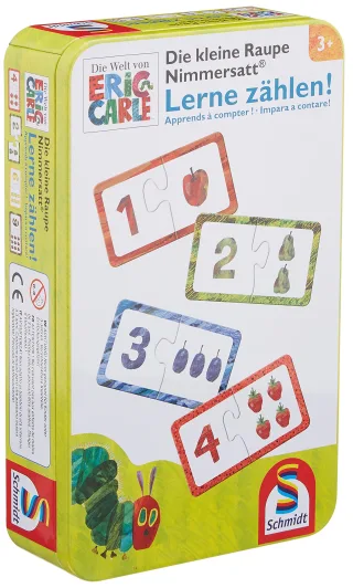 Schmidt Spiele 51238 - Kleine Raupe Nimmersatt (Lernspiel in Metalldose)
