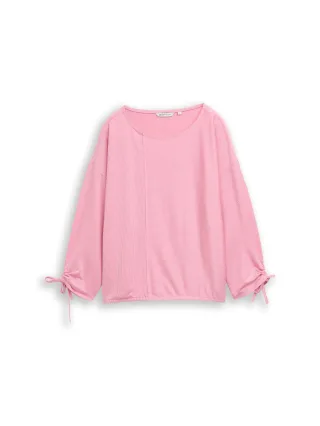 Denim Tom Tailor - Loose Fit Langarmshirt mit Raffärmeln small tonal blush rose stripe - Gr. - S