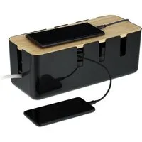 relaxdays Kabelbox mit Holzdeckel, schwarz
