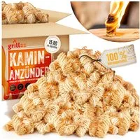 grillas Anzündkamin BIO Anzünder Kaminanzünder Holzwolle Grillanzünder (Kohleanzünder Wachsanzünder Anzündwolle, 1200-tlg., Anzündhilfe ohne Rückstände), für Kamin, Grill, Ofen, Kachelofen, ohne chemische Zusätze