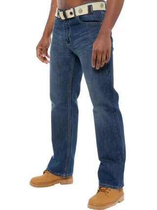 Enzo | Herren Regular Fit Denim Jeans mit Gürtel - Blau