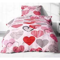 Heubergshop Bettwäsche, Seersucker, 2 teilig, 135x200cm + 80x80cm Love Liebe Herzen 100% Baumwolle (621/1)