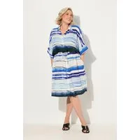 Ulla Popken Jerseykleid Midikleid Streifen Oversized Hemdkragen Halbarm