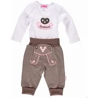 P.Eisenherz Body & Hose Trachten Set für Madln im Geschenkkarton (langarm) (2-tlg) Applikation Spatzerl und Brezel