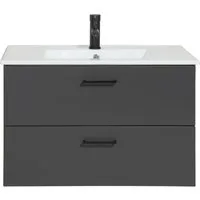 welltime Waschtisch Trento Badezimmerschrank mit Becken, Badmöbel in Breite 80 cm, Waschplatz mit 2 Schubladen, Badschrank