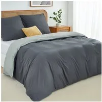 Topfinel Bettwäsche 135x200cm, Seersucker Bettwäsche-Sets, bügelfrei, allergiker, kühlende, 100% Mikrofaser, 2 teilig, 2-tlg. Dunkelgrau/Hellgrau:1 Btz. 155x220+1 Ktz. 80x80, m. Reißvers.