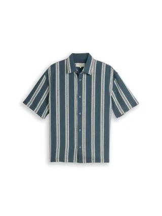 Denim Tom Tailor - Loose Fit Kurzarmhemd mit Streifenmuster tide petrol big stripe - Gr. - XL