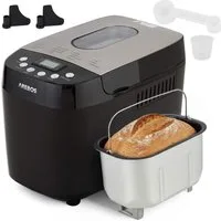 Arebos Brotbackautomat, mit 15 Programmen, 2 Knethaken, Timer, LCD Display, 15 Programme, 850 W, 3 Brotgrößen (1000/1250/1500 g)