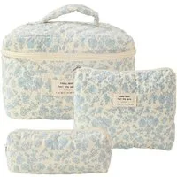 Blusmart Kosmetiktasche 3 teile/satz Damen geste ppte Baumwolle Aufbewahrung tasche (ästhetisch bedruckte Make-up-Tasche, 3-tlg., Groß, Mittel, Klein), Kapazität Toiletten artikel Veranstalter Kosmetik beutel
