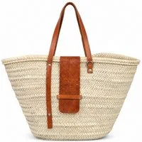Marrakesch Orient & Mediterran Interior Korbtasche Ibiza Korbtasche Birdie modern aus Palmblatt und Leder in Natur 55 cm (1-tlg), Handarbeit