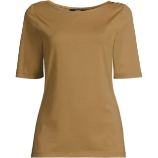 Supima T-Shirt mit U-Boot-Ausschnitt und geknöpfter Schulter, Damen,  Gelb, Baumwolle, by Lands' End