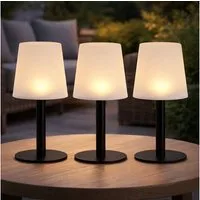 Expo Börse LED Außen-Tischleuchte, LED-Leuchtmittel fest verbaut, Warmweiß, 3x Solarleuchte Tischlampe Gartenleuchte Außen weiß LED H 31 cm