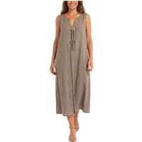 dy_mode Sommerkleid Damen Leinenkleid Luftiges Maxi Sommerkleid Strandkleid Damenkleid in Unifarbe, V-Ausschnitt, mit seitlichen Eingriffstaschen