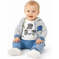 Lorey Medtec Neugeborenen-Geschenkset Jungen Outfit, 3er Set, Langarmshirt, Jacke, Hose, 100% Baumwolle (Jacke mit Kapuze + Langarmbody + Hose)