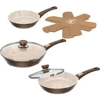 Genius Pfannen-Set Cerafit Granit - Grand-Edition Pfanne, 7-teiliges Set, Edelstahl (Set, 7-tlg., je 1x Pfanne + Deckel 24 cm + 28 cm, 1x Pfanne 20 cm, 2x Einleger), geeignet für Aufläufe, zum Schmoren o. Backen - ohne Griff und Deckel