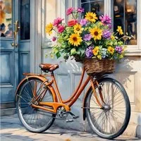 Rötting Design Malen nach Zahlen Diamond Painting Set 5D DIY Motiv das Blumenfahrrad (Komplett-Set, 1-St), Diamond Painting Vollbild, Vollständiges Zubehörpaket