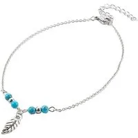Westernlifestyle Fußkette Fußkette Fußkettchen Türkisperlen Feder Edelstahl, Fußkette, Damenschmuck