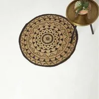 Homescapes Teppich Runder Teppich Mandala 70 cm – Jute-Teppich geflochten, schwarz-natur, Höhe: 20 mm