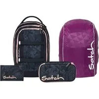 Satch Schulranzen Schulrucksack-Set PACK Midnight Jungle 4-teilig (4-teilig), ergonomisch, Your-Size-System, 5 Fächer