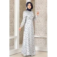 fashionshowcase Satinkleid Abendleid gemustert Hijab Mode Modest Fashion Abaya Stil Abnehmbarer Gürtel