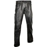 MDM Lederhose Herren Leder Zimmermannshose, Zunfthose aus Echtem Leder Schwarz