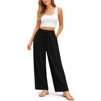 SUBLEVEL Chinos Damen Luftige Sommerhose Freizeit Weit geschnitten Stoffhose Musselin