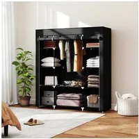 HOMCOM Stoffschrank Faltschrank mit1 Kleiderstange, 9 Regale (Tragbare Garderobe, 1-St., Kleiderschrank) Schwarz, 150 x 43 x 162,5 cm
