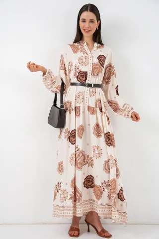 Gemustertes V-Ausschnitt Maxikleid