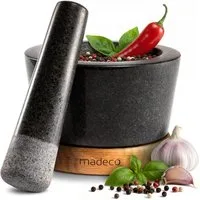 madeco Mörser Granit Mörser mit Stößel auf Holzsockel - für Gewürze & Kräuter, (Set, 2-tlg), Ø 14,5 x 10 cm, 450 ml Füllvolumen