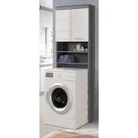 Inn.Furn Waschmaschinenumbauschrank Shawn (Waschmaschinenschrank weiß und grau Rauchsilber, für Geräte 60 cm) Hochglanz