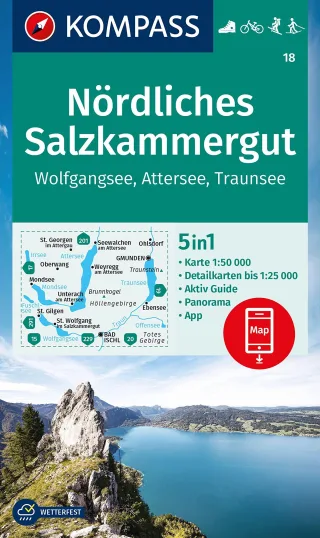 KOMPASS Wanderkarte 18 Nördliches Salzkammergut Wolfgangsee Attersee Traunsee 1:50.000: 5in1 Wanderkarte mit Panorama Aktiv Guide und Detailkarten ... Fahrradfahren. Langlaufen. Skitouren.