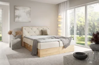 Boxspringbett Schlafzimmerbett HELIOS PREMIUM 180x220cm in Stoff Rouge Creme