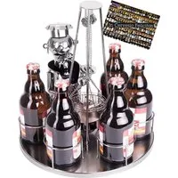 BRUBAKER Weinflaschenhalter Grillmeister am Schwenkgrill, (Bierflaschenhalter für 6 Bierflaschen, 1-St., inklusive Grußkarte), Metall Skulptur, Bier Geschenk für den Mann, Bierhalter Grill