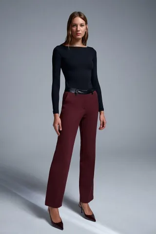 Damen Kunstleder Gerade Hose