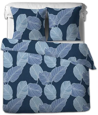LIVING DREAMS - Feinsatin-Bettwäsche blue/white blätter - Gr. - 155