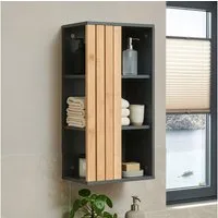en.casa Hängeschrank »Svanes« 60 x 30 x 20 cm mit 3 Ablagefächern Dunkelgrau/Natur