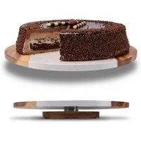 Fino Casa Tortenplatte Fino Casa drehbare Marmorplatte rund Kuchenplatte Wurstplatte, Marmor & Holz, (1x drehbare Marmorplatte rund Ø 30 cm), Etagere Lazy Susan Sushi-Platte Antipasti-Platte
