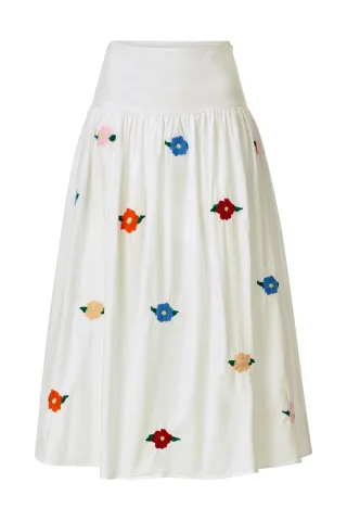 Rich & Royal - Embroidery Cotton Midi Skirt with Yoke white - Gr. - 38