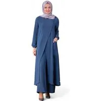 Modavitrini Longtunika Eleganter Damen Zweiteiler mit weiter Hose – Hijab Modest Fashion (Zweiteiliges Set – Longtunika und Hose) dekorative Knöpfe, weites Hosenbein