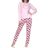 Normann Pyjama Normann Damen Schlafanzug langarm Pyjama in Herz Tupfen Punkte Optik