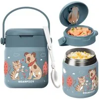BEARFOOT Trinkflasche Thermobehälter Kinder Edelstahl - Hund & Katze blau, Thermobehälter, auslaufsicher, Edelstahl, Food jar, BPA-frei