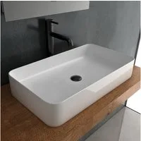 Alpenberger Aufsatzwaschbecken Keramik Waschbecken 60 cm Breit mit Nano (1-tlg., Aufsatzwaschtisch), eckiger Waschtisch mit Lotus Effekt, hygienisch und elegant